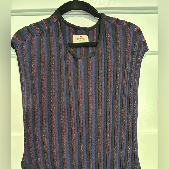 Marine Layer Penny Pleated Midi Dress in Black Rainbow Lurex Women’s Size Medium - Picture 6 of 12